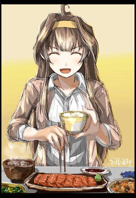 金剛「今日は肉じゃがとつみれ汁と生の鮭デース♪」
#艦これ版深夜の真剣お絵描き60分一本勝負 
#艦これ版真剣お絵描き60分一本勝負_20191011 