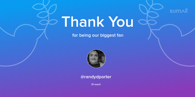 Our biggest fans this week: randydporter. Thank you! via sumall.com/thankyou?utm_s…