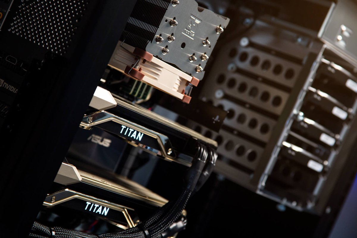 VelocityMicro's tweet photo. Check out this #Buildoftheweek #workstation - Dual @nvidia RTX Titans and 128GB @CrucialMemory DDR4 in an @ASUS X299 WS Sage motherboard. https://t.co/ieEQqpcqAY