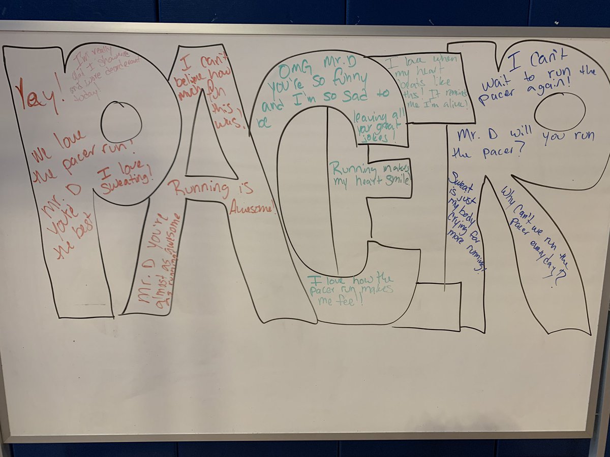 VOphysed's tweet image. Guess what day it is!!!  I wrote out in my letters what I think my students are thinking while running the pacer. They love it and can’t wait for next time 😂😂😂#physed @WinchesterWell1 @VinsonOwenOwls