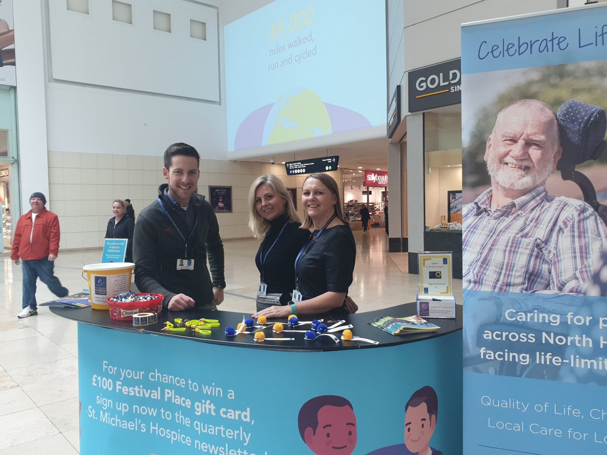 SuzaStevenson's tweet photo. Fantastic to see @smhbasingstoke in action promoting hospice care in its 'takeover' of Festival Place shopping centre in Basingstoke for Hospice Care Week. Their branding featured all over the centre and engaged lots of shoppers #WhatitTakes https://t.co/M96nyLOPDU