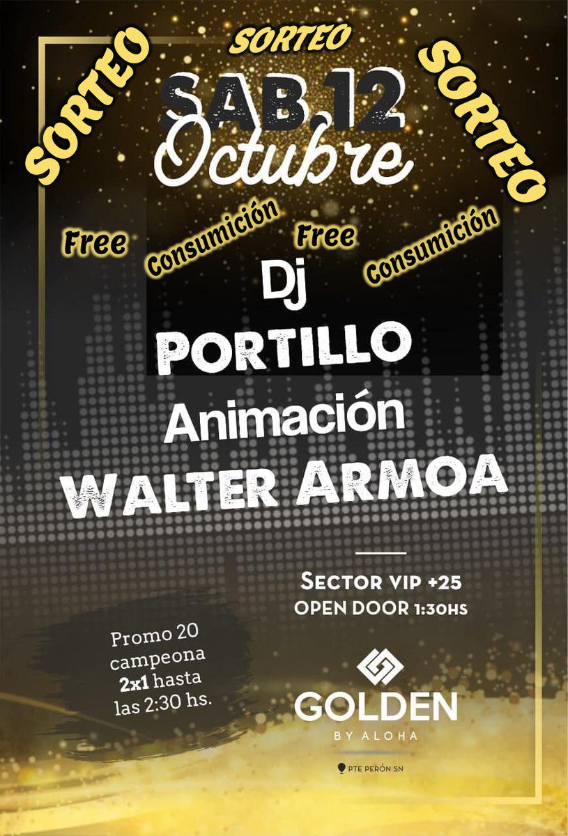 RadioVidaMacia's tweet photo. #Sorteo 🎉🔝
Te regalamos 👉DOS FREE y DOS CONSUMICIONES👈 para #GoldenDisco by #Aloha 🔝💪👏
Para PARTICIPAR solo tenes que:👇
⏩ SEGUIR a @RadioVidaMacia
⏩ Dar RT
¡Y ya estas participando!
◾Para tener DOBLE CHANCE participá también en el Instagram de Radio Vida Maciá◾ https://t.co/GoPjBGJrAk