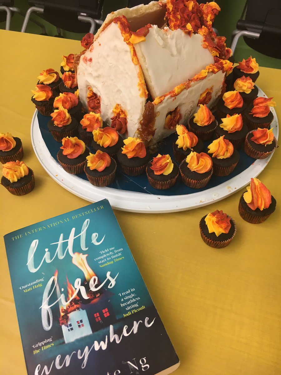 BookishKim's tweet photo. My @FallfortheBook #ediblebook entry attempted to pay homage to one of my favorite reads this year, @pronounced_ing “Little Fires Everywhere”...it suffered severe structural failures, not unlike the home it the book 🤣 visit it in the library today @fenrefstaff https://t.co/kjW3GkJI3c