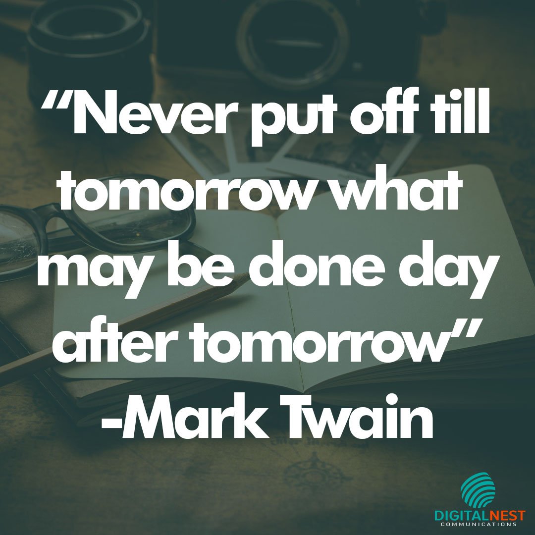 DigitalNestHQ's tweet photo. Friday!!! Procrastination is a real problem do everything as soon as you need to, don't do it later. Later comes with its own work as well #fridaythaughts #digitalmarketing #fearlessfriday #fridayreads #TGIF #graphicdesign #webdevelopment #contentmarketing https://t.co/H6tJRHO9T1