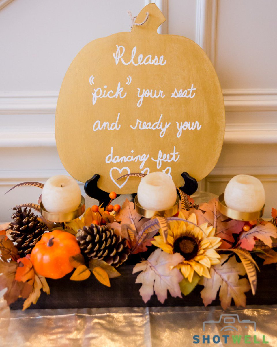 ShotwellPro's tweet photo. "Please 'pick' your seat and ready your dancing feet!"
.
.
.
#wedding #fallwedding #weddingphotography #love #fall #pumpkin #weddingdecorinspo #theknot #theknotpro #shotwell #shotwellproductions #receptiondecor #psl https://t.co/LabiQN27n7