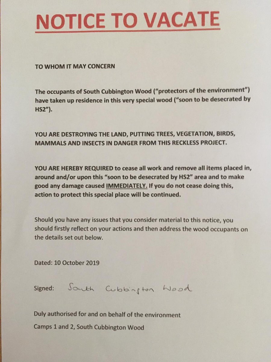 Two notices have appeared today in South #Cubbington Wood. We like the second one better! #StopHS2 #XR #HS2 #SCW #ExtinctionRebellion