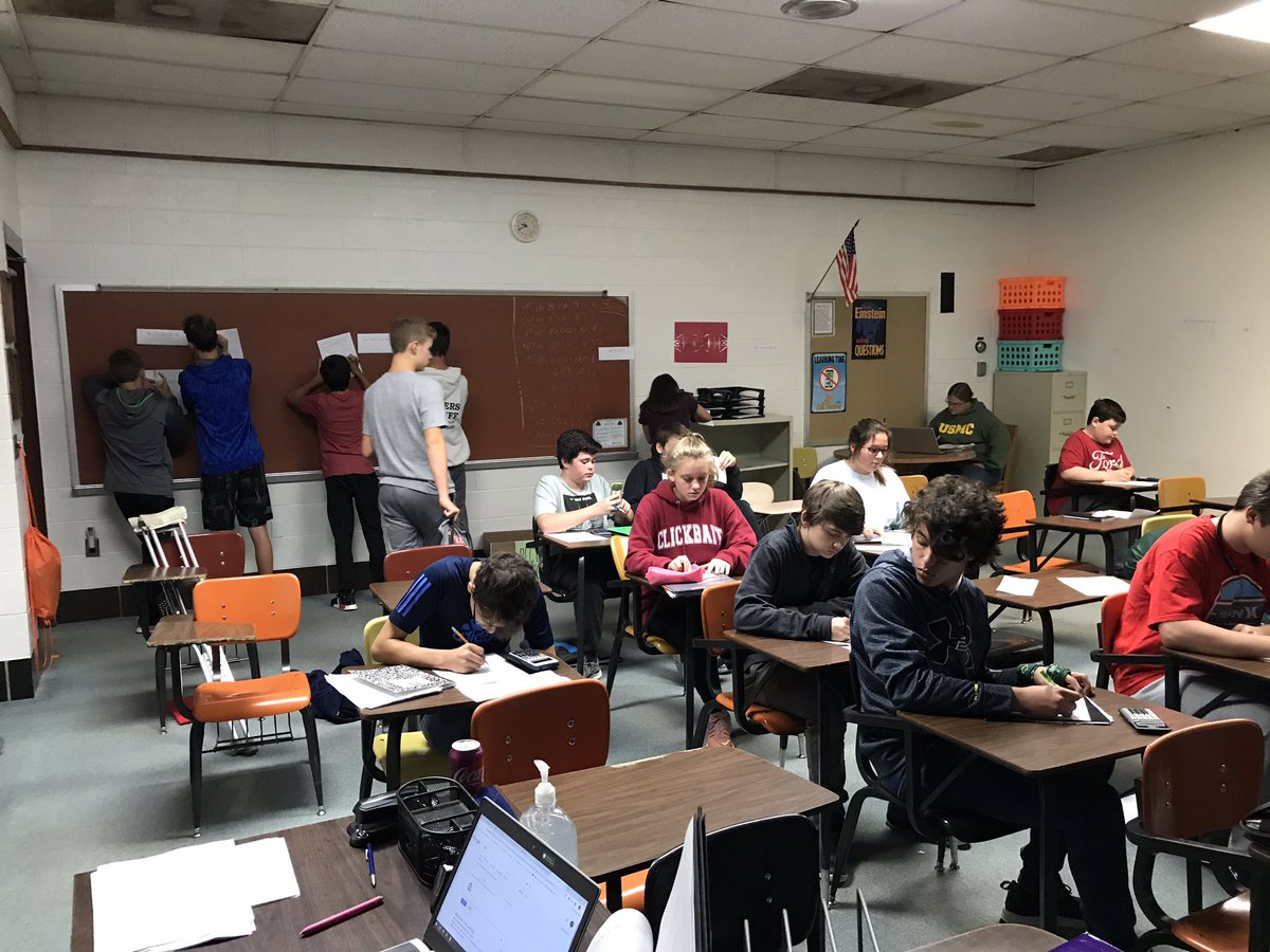 MrBriggs4's tweet photo. Solving inequalities review today. Half the class working on problems around the room, the other half work on station problems. After half the class they switch for the rest of the hour. Easy way to get big classes up and moving #twolves7prideMHS https://t.co/czG9zhy0D5