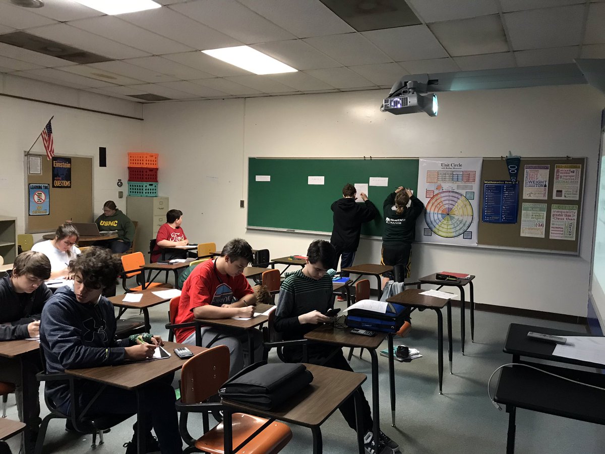 MrBriggs4's tweet photo. Solving inequalities review today. Half the class working on problems around the room, the other half work on station problems. After half the class they switch for the rest of the hour. Easy way to get big classes up and moving #twolves7prideMHS https://t.co/czG9zhy0D5