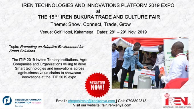 TrendyFliks's tweet photo. TIP 2019 Expo will this year focus on Innovations/Smart solutions in 5 Key areas;Finance, Security, Labor Enhancing,Markets and Big Data. Register here to participate: https://t.co/7q7QIUFeTA
@IRENKenya
@FNF_Africa
@ShikwatiJames
#ITIP2019 https://t.co/lOoVrk2567