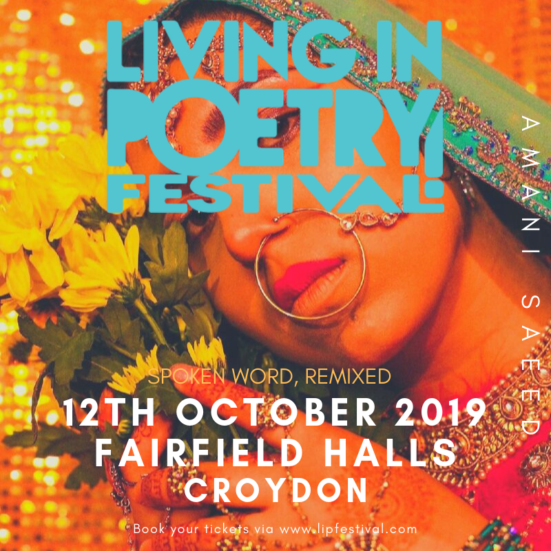 LIPFestival's tweet photo. Catch international spoken word artist Amani Saeed in 2 days at 
#LivingInPoetry  
@CroydonFairfieldhall
From 11am 

Ticket link in bio https://t.co/zcQOkpl86O