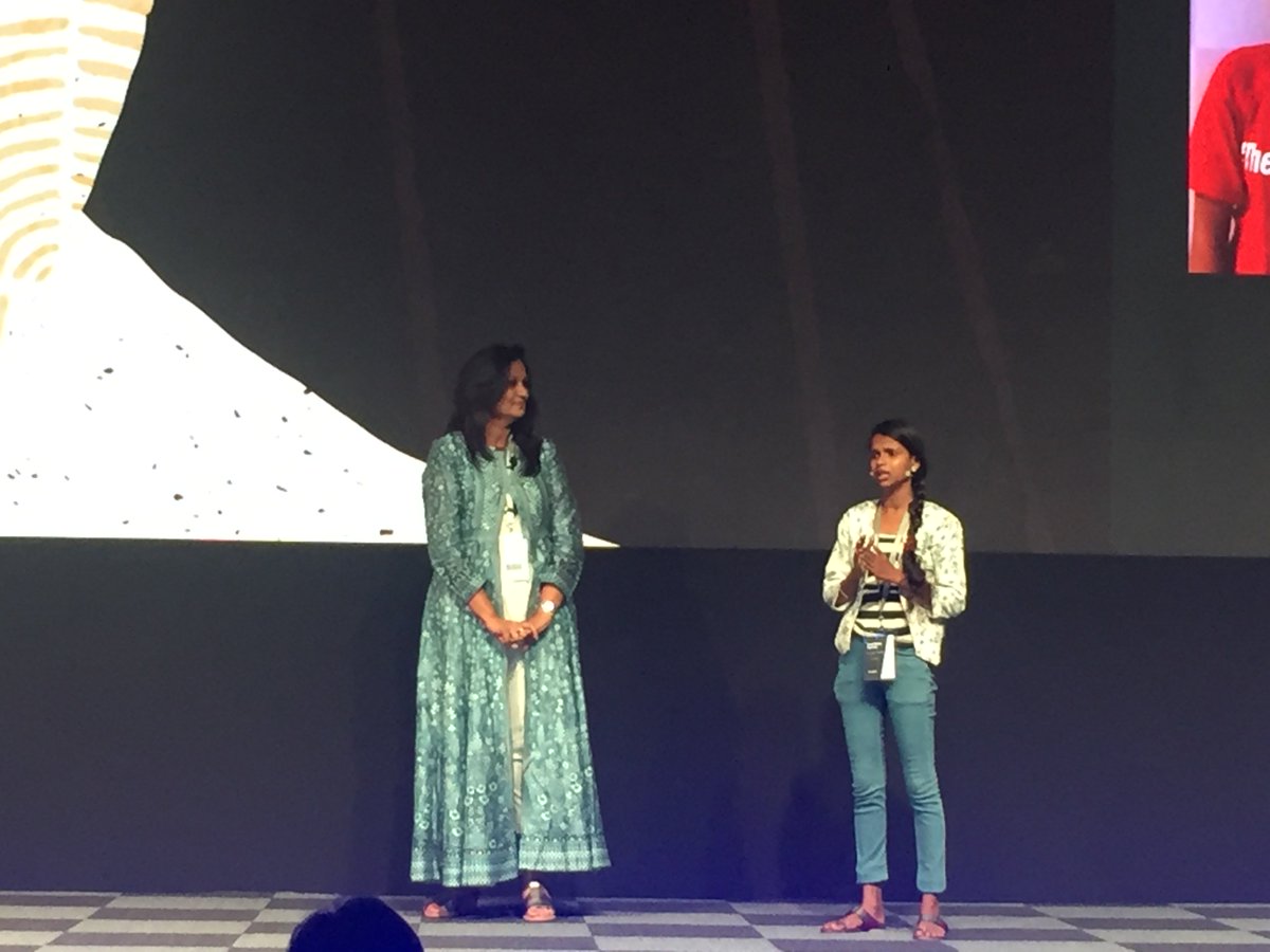 Oracle_India's tweet photo. Bidisha Pillai, CEO, Save the Children India with Manisha Kamble, one of the children whose life was transformed by the organisation. Manisha described an inspiring journey, deserving a standing applause from the audience. #OracleCloud https://t.co/QZ8UMkaEeK