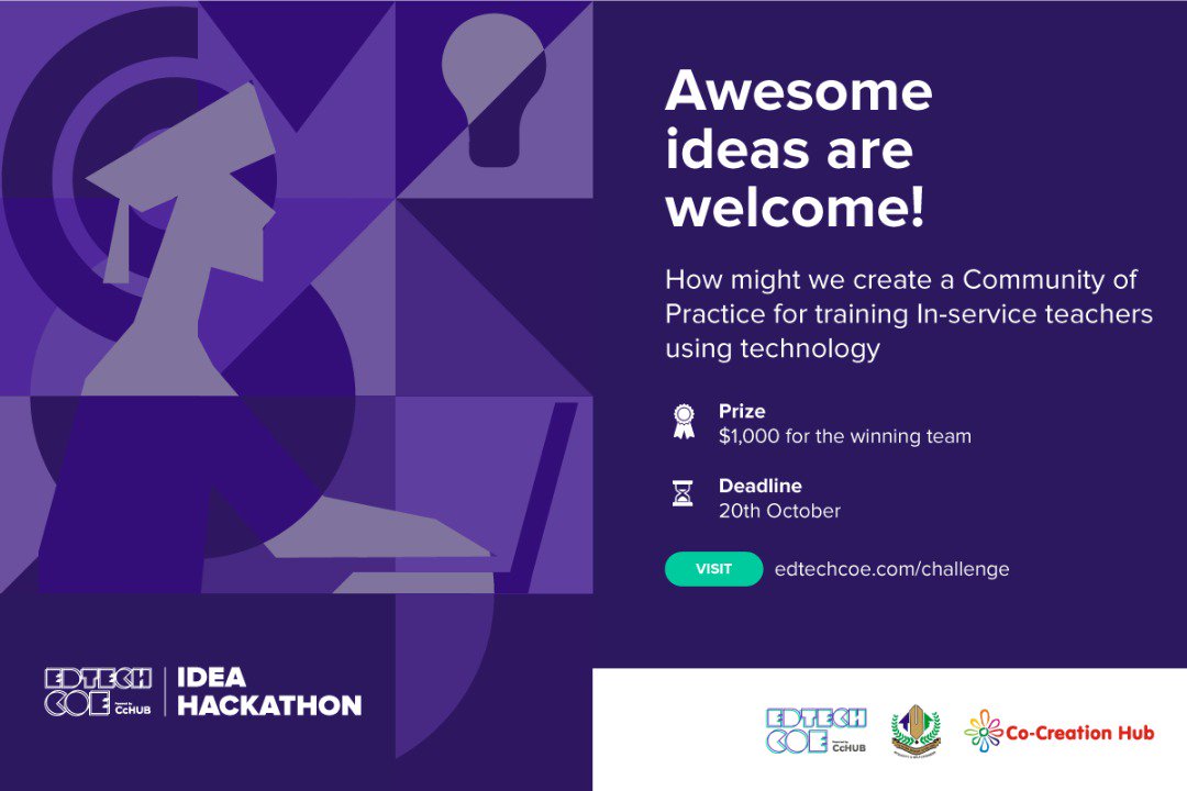 TASUEDites are encouraged to participate in the challenge by submitting their ideas for entries through the website - edtechcoe.com/challenge.html
 
The CLOSING DATE is 20th October 2019.

Note the date, You or your friend might be the winner.

The Challenge is for TASUEDites!!!