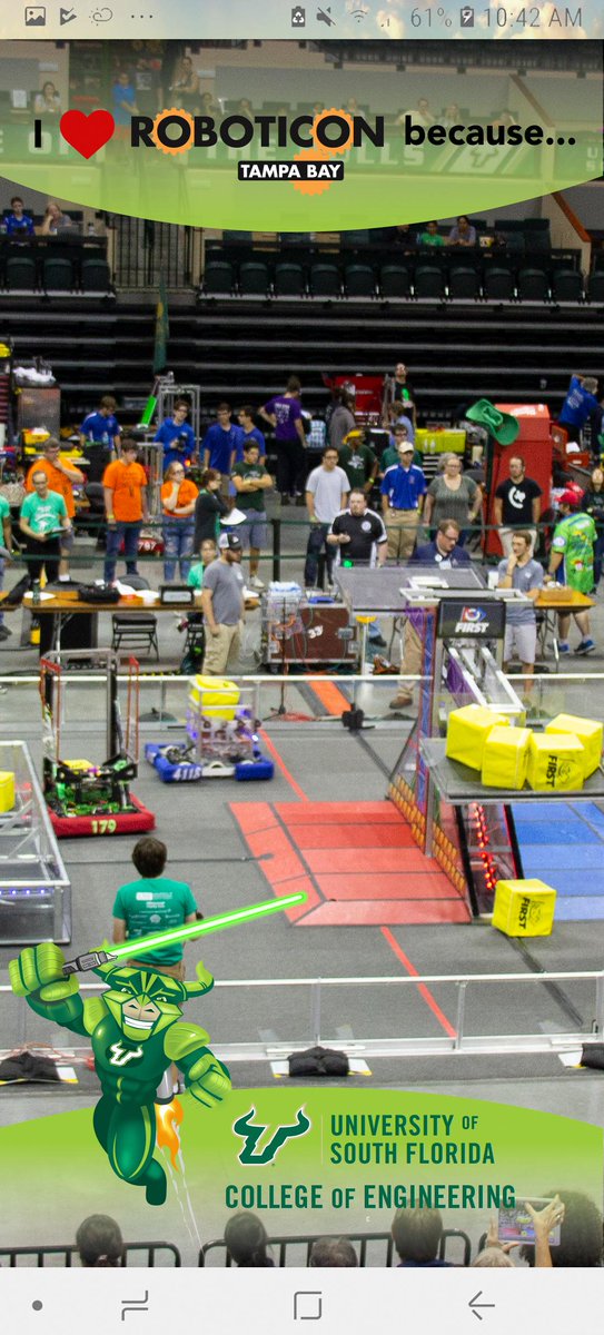 EngineeringUSF's tweet photo. Going to @ROBOTICONTampa this weekend at the #USF @yuenglingcenter? Share your favorite moments from the event on Snapchat with our #ROBOTICON 2019 Geofilter! https://t.co/j9XYHMaP6b