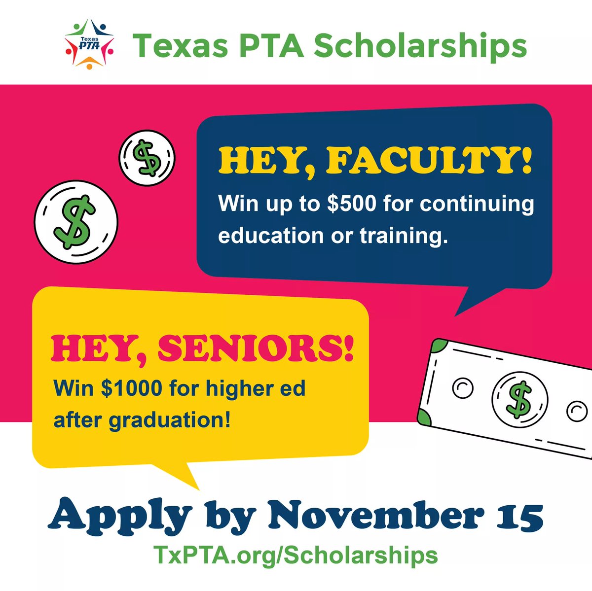 📣💰👍 
Visit txpta.org/scholarships to get started!