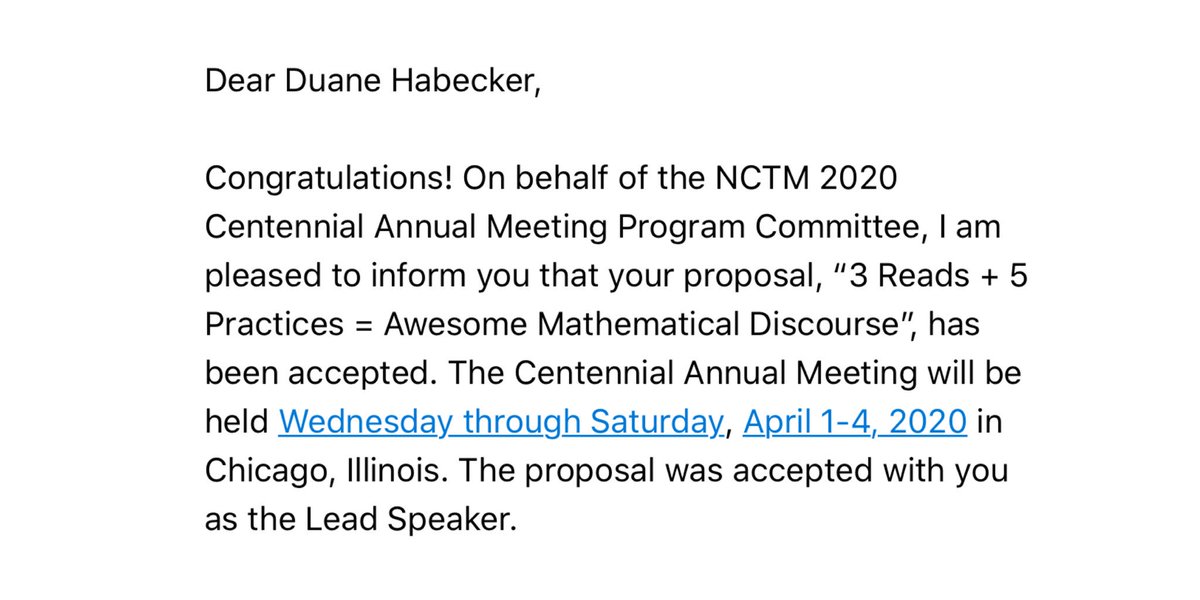 duanehabecker's tweet image. It looks like I’m going to have to reschedule my hair appointment. I’ll be in Chicago!

I’m pretty stoked to share ideas about awesome mathematical discourse!

 #NCTMannual #mtbos #realMCOE