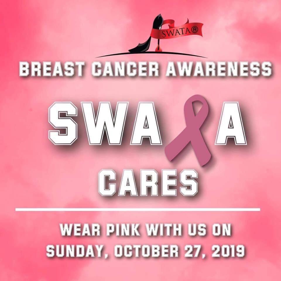 iamswata's tweet photo. SWATA cares about Breast Cancer Awareness! So we’re pinking out! Join us by wearing pink on Sunday, October 27th!
#BreastCancerAwareness
#SWATACares https://t.co/DIqlv2gtgK