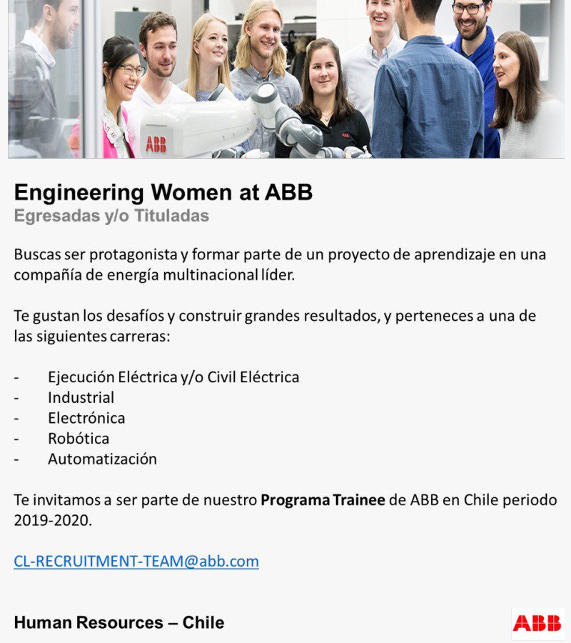 ABBenChile's tweet photo. En este #DíadelaNiña declaramos nuestro compromiso con la #EquidaddeGenero. Es por eso que nuestra convocatoria del 3er #GoLiveABB Trainees Program está enfocada en potenciar el talento de las mujeres en la ingeniería. https://t.co/Jzg3BwqVOO