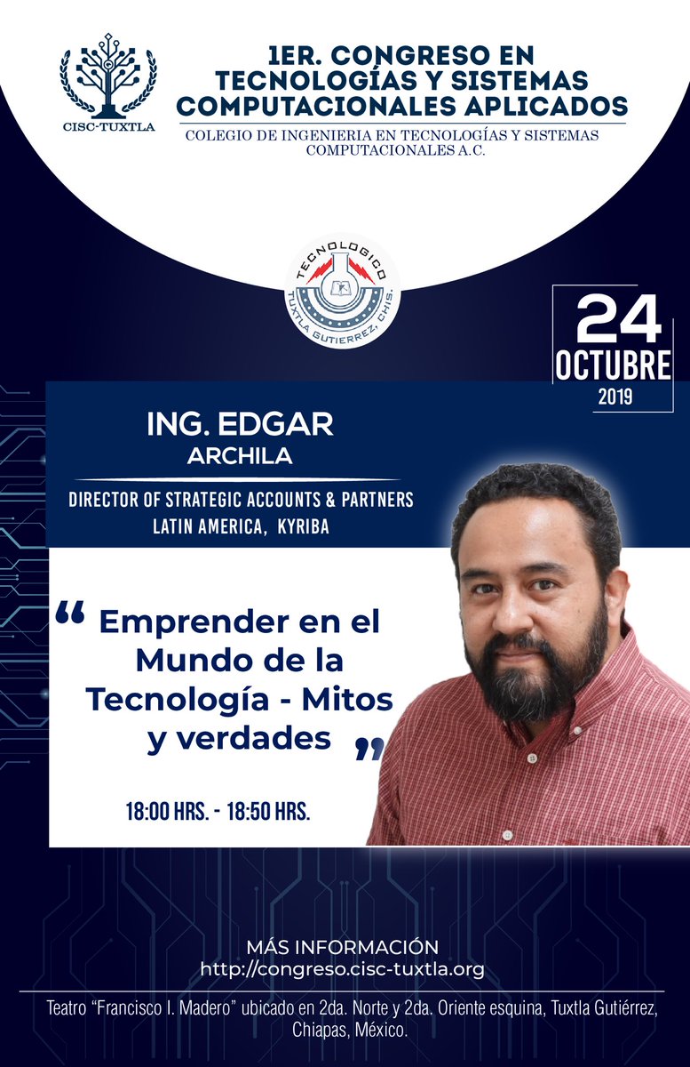 tecnmtuxtlagtz's tweet image. ¡Qué no se te pase! ¡ 1er. Congreso en Tecnologías y Sistemas Computacionales Aplicados #CISC2019 #ComunidadTecNM #SomosTecNM #TecTuxtla #SomosTecTuxtla #Innovación #tecnología #SentidoHumano