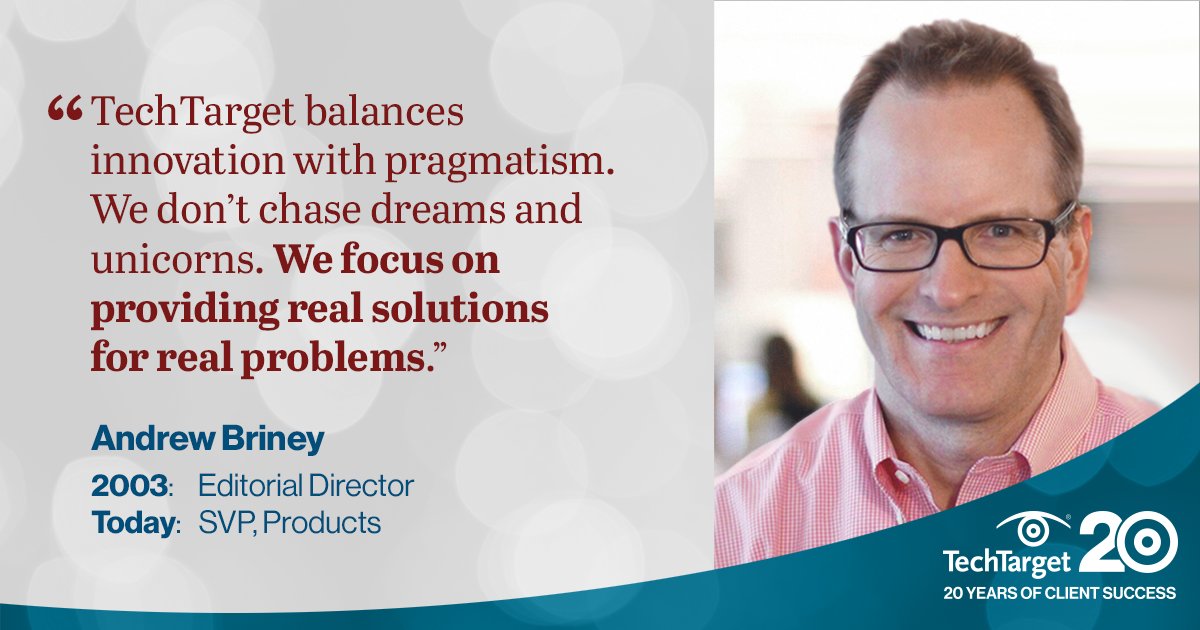 InformaTTGT's tweet photo. Celebrating 20 years of innovation & #CustomerSuccess - #WhyITechTarget @AndyBriney https://t.co/ulyiixBDAG #TechTarget20 https://t.co/YZ78GyMjB0