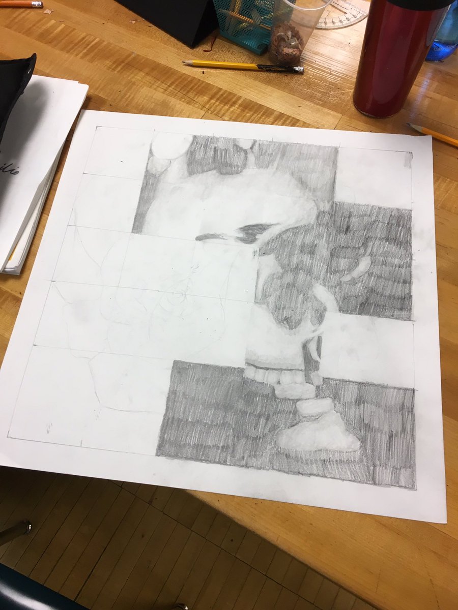 MsCantello's tweet photo. Studio students drawing, listening to music and getting to it this morning. So excited for these pieces! #notyetbutsoon #artwithmeaning #startaconversation https://t.co/gSp316hWU0