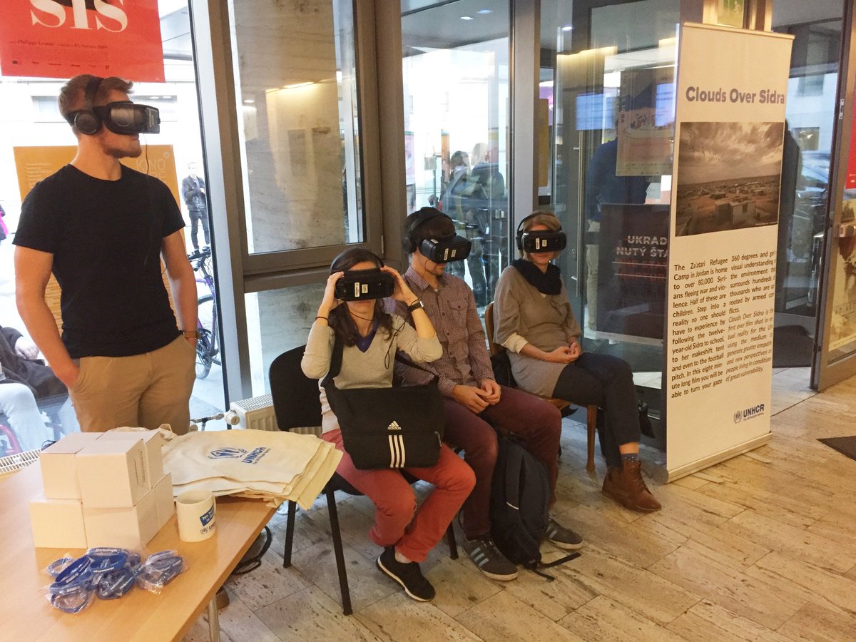 RefugeesCSEE's tweet photo. The audience of #OneWorld #JedenSvet movie festival in #Bratislava experiencing what a refugee camp looks like from the inside by watching #VirtualReality movie #CloudsOverSidra https://t.co/BTyfNDwGyM