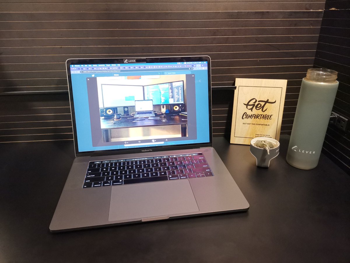 mariusbutuc's tweet image. Temporary desk for the next 24 minutes: the WeWork phone booth from which I joined @jenlwei for a "remote coffee chat" to catch-up on conferences (#assertjs, #amplify etc) Happy Friday! 🙌