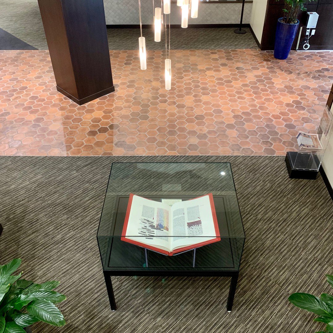PeppLibraries's tweet photo. To kick off #WavesWeekend, we'll be giving a tour of Payson Library this morning, beginning at our beautiful Saint John's Bible. See you there at 11 AM! https://t.co/nRfzhOsWzx