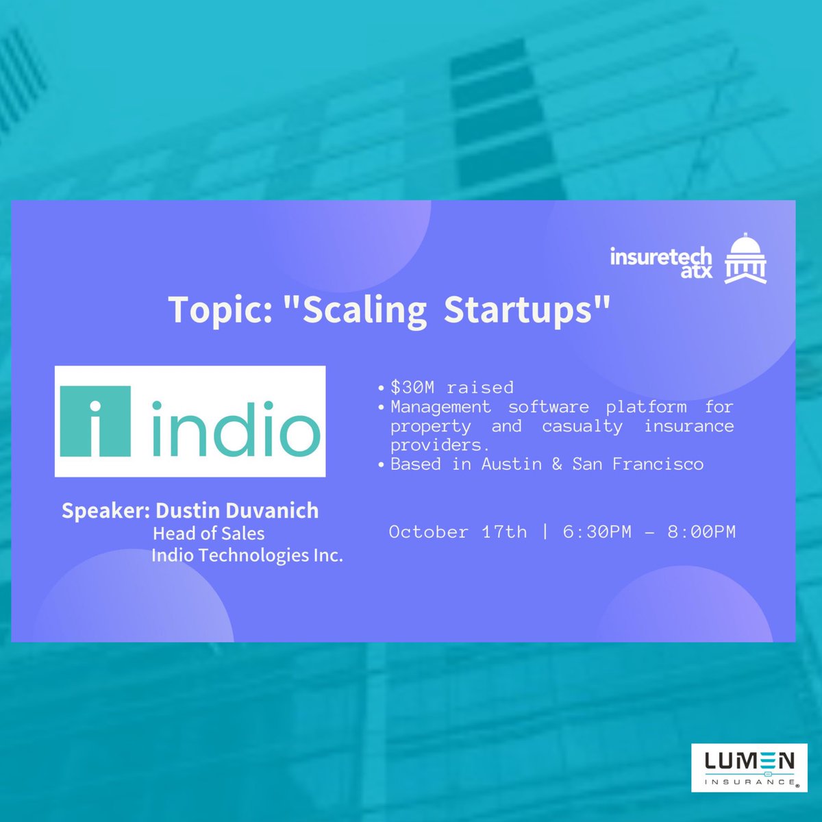 LumenInsure's tweet image. Don’t forget to register for our next @InsureTechATX Meetup to get some🔥 insight into scaling for #startups. Sign up link 🔗 meetup.com/InsureTech-ATX…
.
.
.
#insurance #insuretech  #insurance #tech #technology #startup #startups #Austin #ATX #austinstartups #techstartups