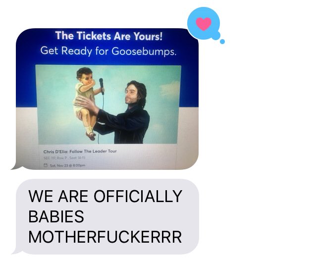 jeanafoo's tweet photo. Just bought tickets to see @chrisdelia next month!#nodents #gagunk https://t.co/zMZxnvSUkM