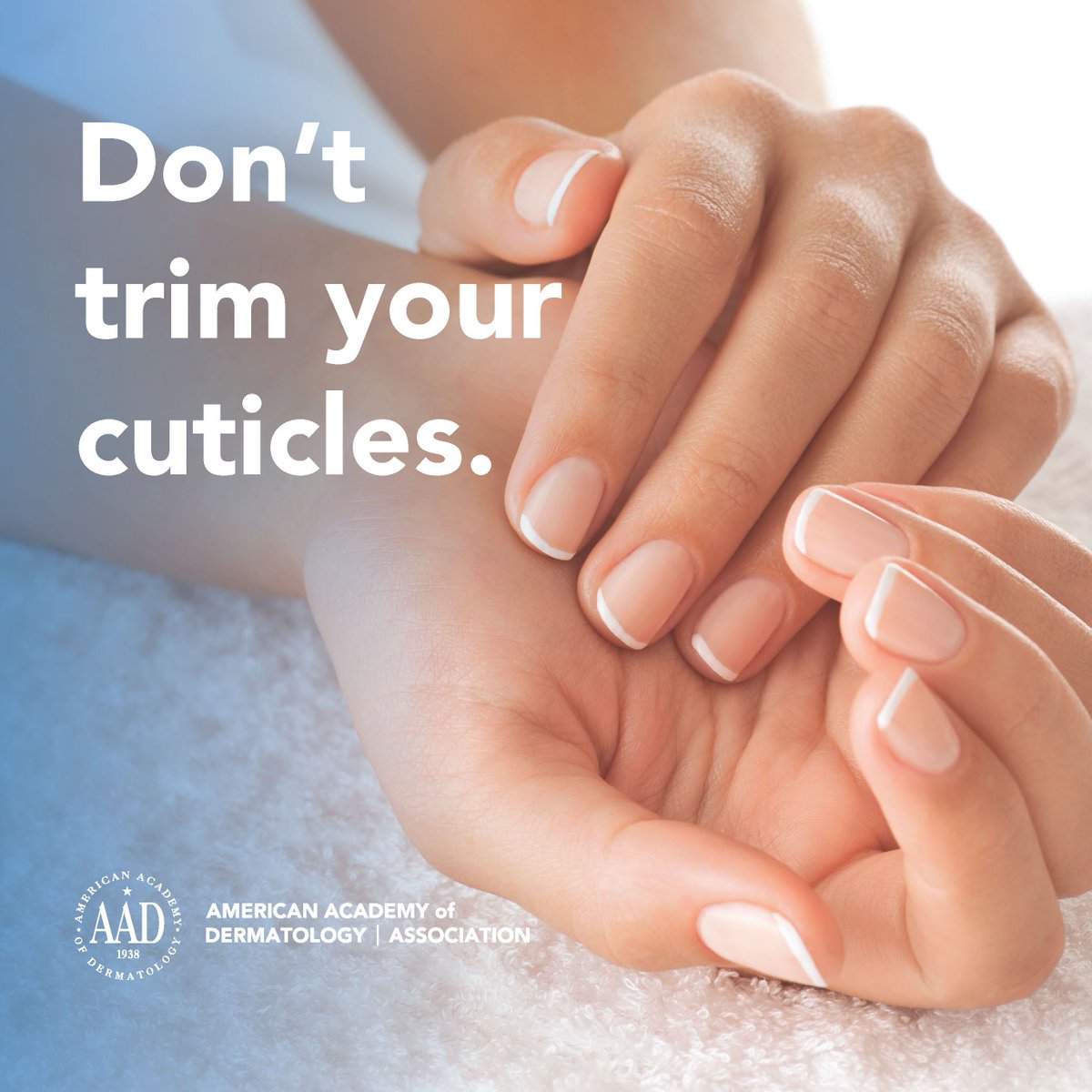 AADskin's tweet image. Trimming your cuticles can leave you vulnerable to infection. Put down the cuticle scissors and follow these tips next time you’re giving yourself a #manicure: bit.ly/2u0DUF8
