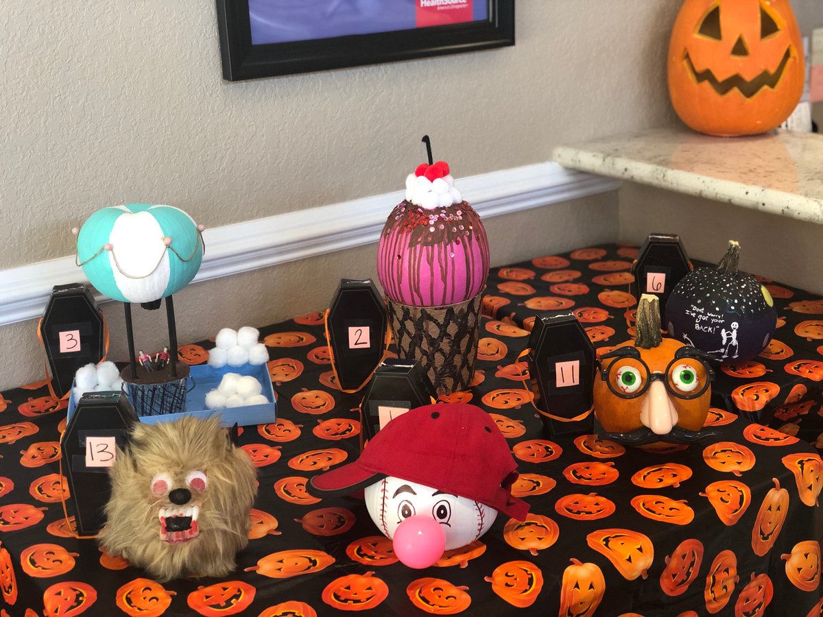 HealthSource_FL's tweet image. Our clinics are hosting our Annual Spooktacular Pumpkin Contest to raise funds for our Making Strides Against Breast Cancer fundraiser! Next time you’re in the clinic, make sure to vote for your favorite pumpkins! Any donations, large or small, are welcome! #AmericanCancerSociety