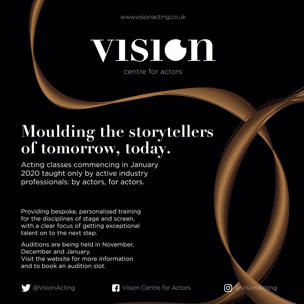 VisionActing's tweet image. ARE YOU A BUDDING ACTOR, LOOKING FOR SOME TRAINING TO HELP GET YOU INTO A TOP DRAMA SCHOOL? 
Vision Centre for Actors is launching in Jan 2020. The website is under construction and will be live in the next 2 weeks. Dm us or email contact@visionacting.co.uk for further info!