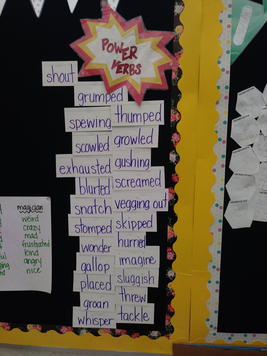 Teaching_Savage's tweet photo. What words do you use when you write? In 3rd grade we use POWER VERBS! #writing #3rdgrade #weareclcs https://t.co/2AkzYlMF2v