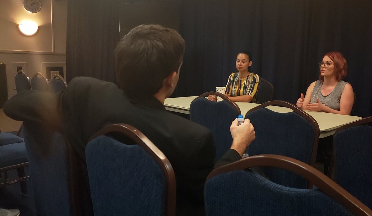 MMCGSU's tweet photo. - @JasminaAlstonTV and @CiaraFrisbie share the value of writing for print first BEFORE writing for television. #MMC19 @gsusignal @gsuprn https://t.co/CnWNBoCVmX