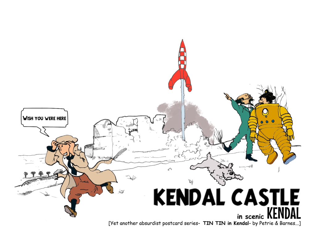 PrintmakerJim's tweet photo. @comicartfest has kicked off. Jon from @PETRIEDESIGN Petrie Design Ltd and I made these 'Postcards from Kendal' and they are on display in Jon's studio on Kirkland as part of the Windows Trail.#comics #kendal #licaf #licaf19 #comicartfestival https://t.co/f1LEJxdKk1