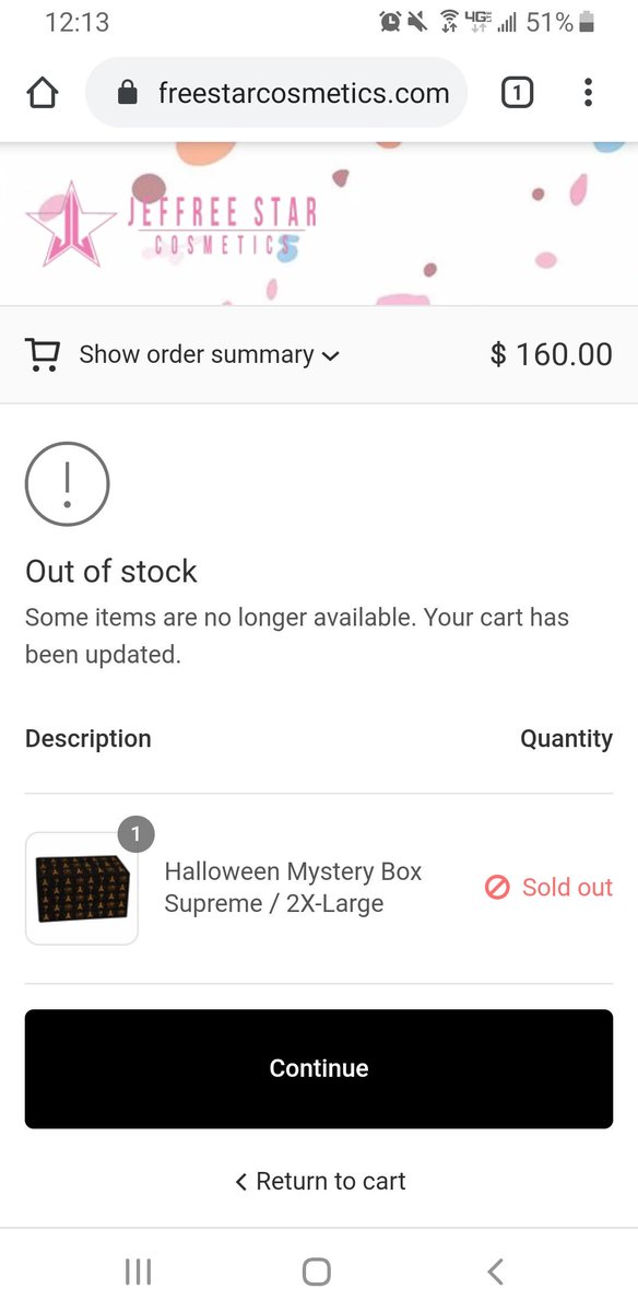 GothgirlCosplay's tweet photo. @JeffreeStar @JeffreeStarMBox @JeffreeStarCos2 
This isn't fair! I wait on the damn load screen for 15 minutes trying to get my box and its sold out?! Hiw unfair 😭😭😭
This goth girl is so depressed....so much for a great October https://t.co/A2HAh5wWur