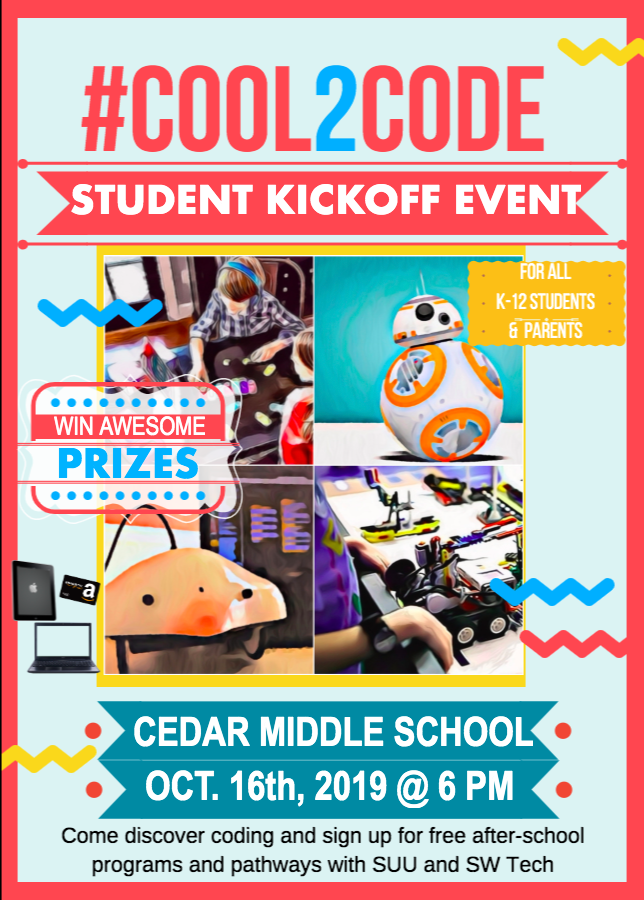 Iron_Schools's tweet photo. #Cool2Code STEM night next week Cedar Middle School will be Wed. Oct 16th from 6-8pm. Come sign up for after school programs, earn awesome prizes, and have fun exploring. https://t.co/A5yR47dLB7