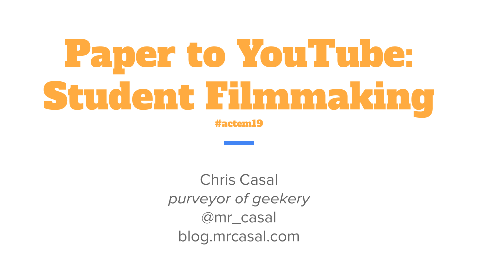 mr_casal's tweet photo. If you're looking for a late afternoon session (Session 4) @ACTEM come hang out in Waldo for Paper to YouTube: Student Filmmaking at 2:30 #actem19 #actem2019 https://t.co/9QuvF5wriz