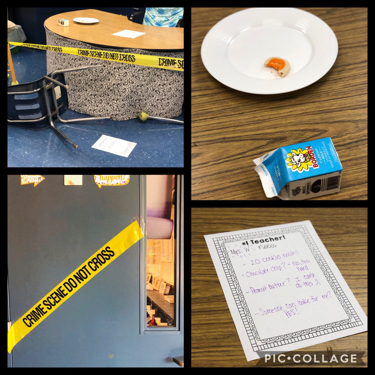 JessicaVandesc1's tweet photo. The students brushed up on their inferencing and summarizing skills this week in a “crime scene” investigation.  Students had to observe a “crime scene” of missing cookies, make inferences about their observations, and then write a summary about their findings! @LaurelOakElem https://t.co/j3M3zmA79o