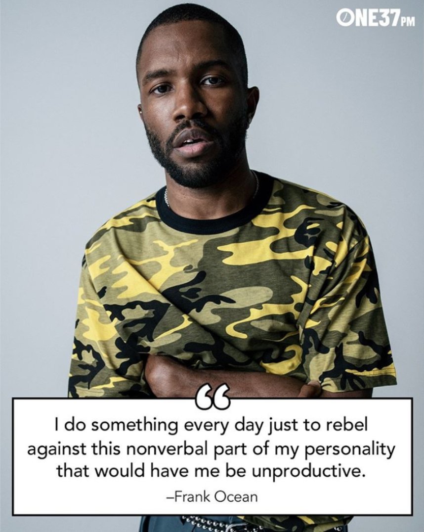 The elusive singer-songwriter Frank Ocean dropped a major tip in a recent interview: If you want to stay productive, try to break your habits. How do you combat unproductivity in your life? - Follow @137pm for news at the intersection of business and culture.