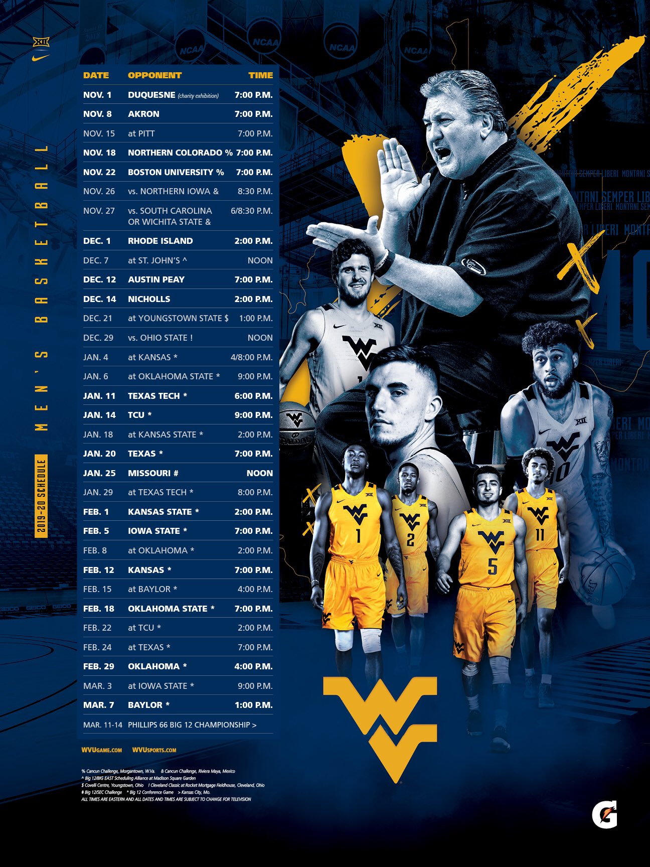 West Virginia University Basketball Schedule 2022 Wvu Men's Basketball On Twitter: "Here It Is - The 2019-20 Schedule Poster!  🔥 #Hailwv Https://T.co/Oowjgigwry" / Twitter
