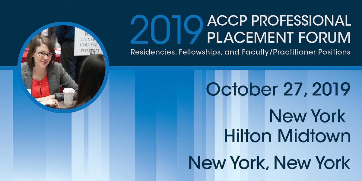 ACCP's tweet photo. It's not too late to join us for the Annual Professional Placement Forum! Whether you are looking for the ideal candidate or placement, the PPF is a great way to meet face-to-face with potential employers and candidates. Register now at https://t.co/G1ys6Mex26 #ACCPAM #ACCP19 https://t.co/DLl9glLbKS