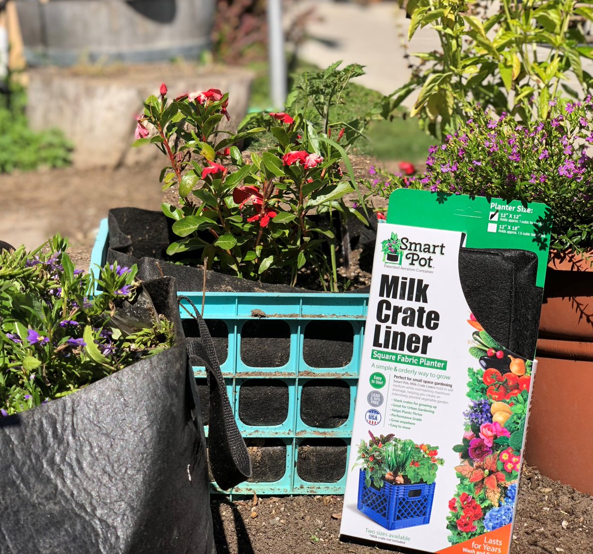 SmartPots's tweet photo. Have you ever had empty milk crates that you wish you had a use for? Well our Milk Crate Liner is the answer to that wish! A very stylish and portable way to display your favorite garden varieties! #SmartPots #LookForTheTag #MilkCrateGarden Planting credit goes to Grangettos, CA https://t.co/hyUKCMHQFg