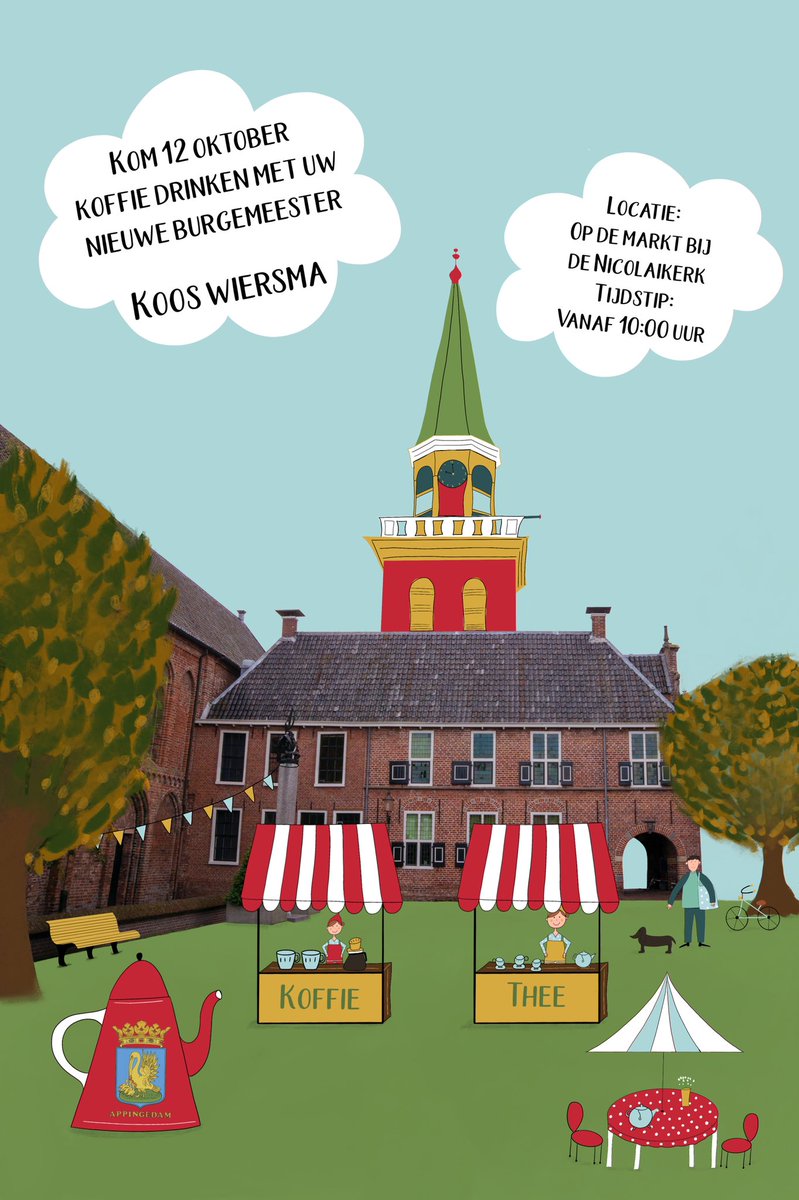 Ga je morgen boodschappen doen op de markt in @GmAppingedam ? Van harte uitgenodigd om onder het genot van een kopje koffie kennis te komen maken. Samen met Tiny ben ik er vanaf 10.00 uur!