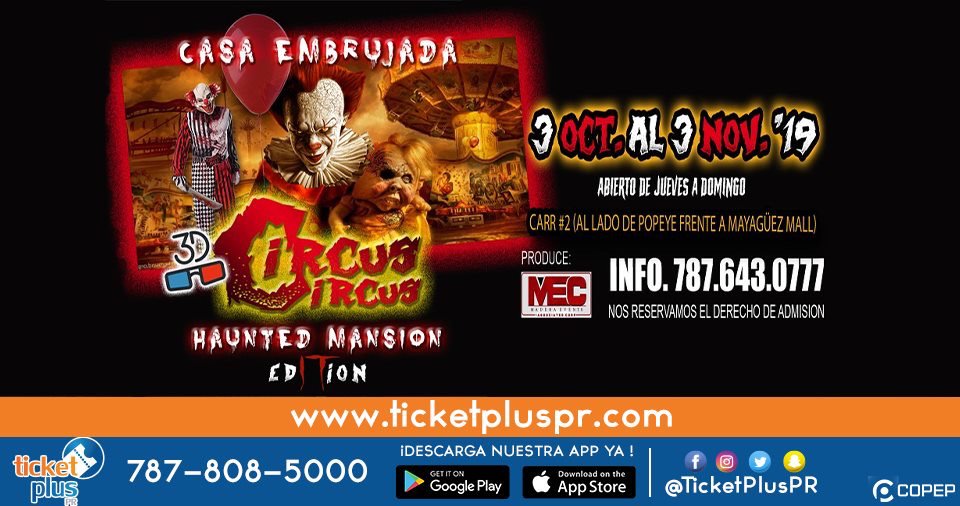 ticketpluspr's tweet image. ¡Hoy es viernes, y tus ganas de disfrutar del mes de brujas lo sabe!🗣🎟🤡🎃

Boletos desde las 5 y por internet en:
bit.ly/CircusCircusHM…
