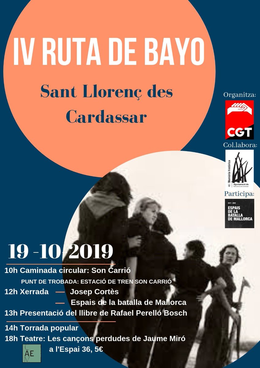 Arriba la IV RUTA DE BAYO...per a tots els que pensem que no és bona idea oblidar la història. La història dels vençuts i la dels i les oblidades a les cunetes. Veniu!