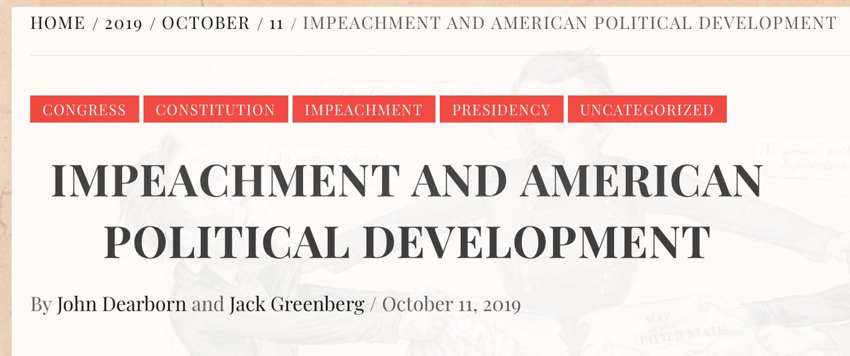 In a new post on <a href="/AHouseDivided2/">A House Divided</a>, Jack Greenberg and I consider the historical significance of today's impeachment inquiry, using 2 APD frameworks: Skowronek's political/secular time &amp; <a href="/kewhittington/">Keith E. Whittington</a>'s constitutional construction.

#APDTwitter

ahousedividedapd.com/2019/10/11/imp…