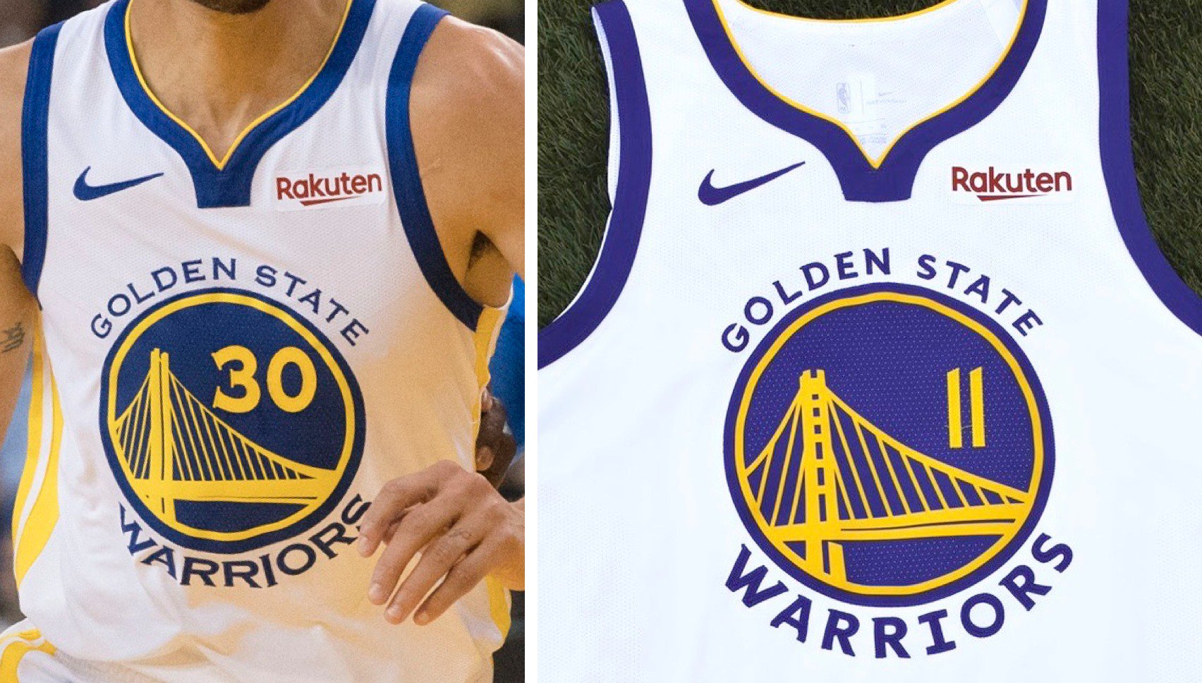 Paul Lukas on X: Comparison of Warriors' blue jerseys, showing new  typography and bridge design. Old version on left, new on right.   / X