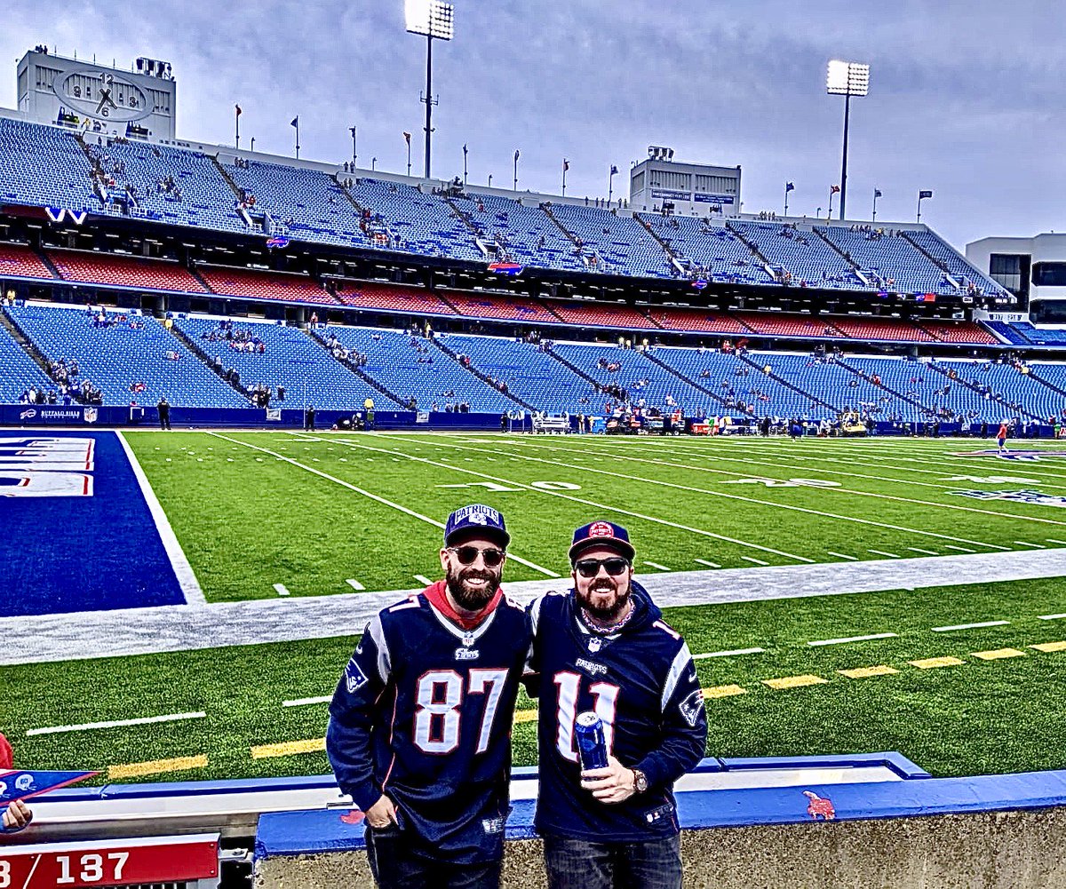 Ryan and our manager Liam make the annual pilgrimage to @newerafield to see the <a href="/Patriots/">New England Patriots</a> beat the <a href="/BuffaloBills/">Buffalo Bills</a>. The Patriots haven’t lost the last 4 years we’ve attended so it’s safe to say we’re their good luck charms. We take this very seriously. #FBF