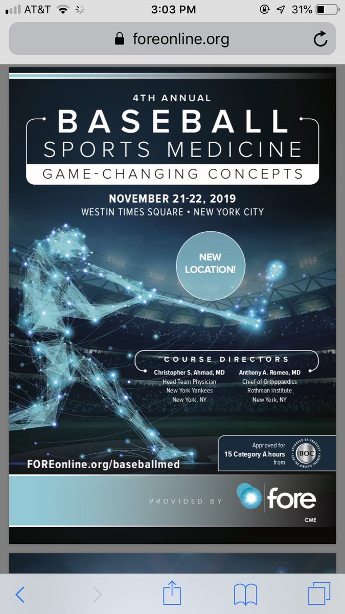 AlexKarmanDPT's tweet photo. Excited to be going to the 4th Annual Baseball Sports Medicine conference in NYC. Looking forward to learning more about the rehab and management of baseball players! https://t.co/h3mCa5bMaR